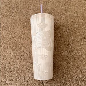 Starbucks Cream Tumbler with Purple Straw